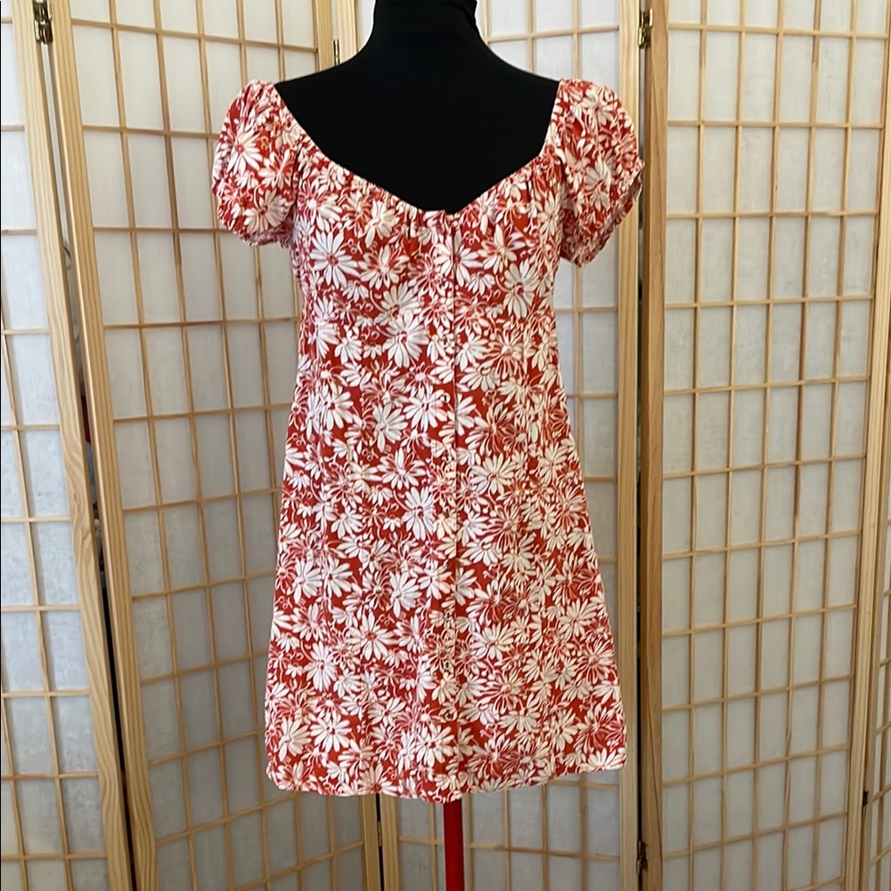 Madewell Red and White Ruched Mini Sundress